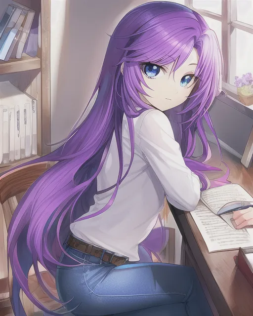 Anime girl with purple and blue gradation hair... - Stock Illustration  [97458721] - PIXTA