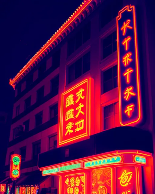 San Francisco at night, glowing neon, beautiful buildings 