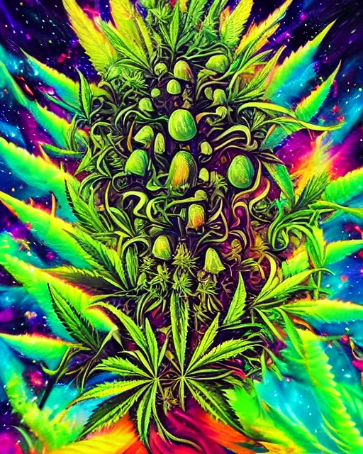 Marijuana art, galactic art, universe art, mushroom art, , brain wave art, fine art, centered art, weed art, ganja art, hyper detailed, hyper realistic, Rasta art, concept art, skull art, gory art