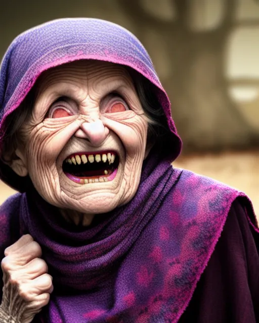 Creepy cackling old lady wearing - AI Photo Generator - starryai