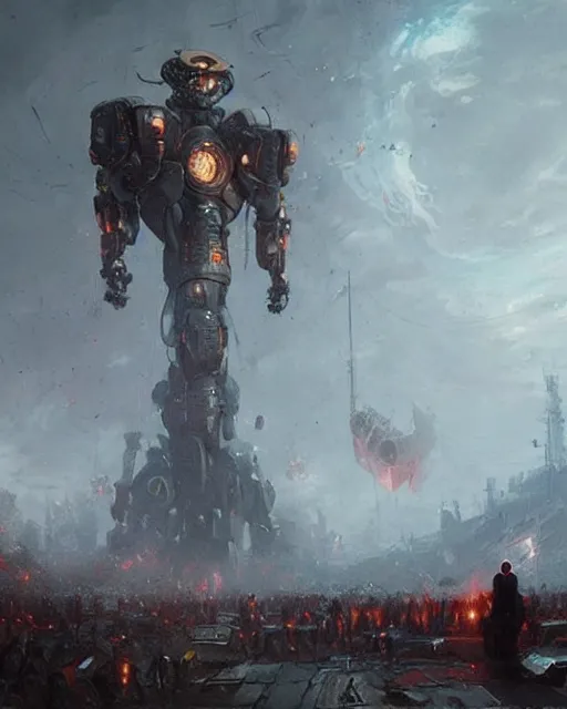 Giant robot destroys Chinese city , - AI Photo Generator - starryai