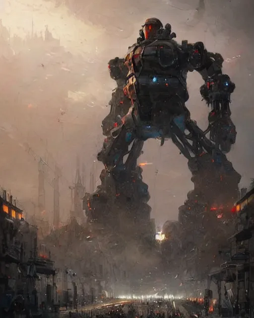 Giant robot destroys Chinese city , - AI Photo Generator - starryai