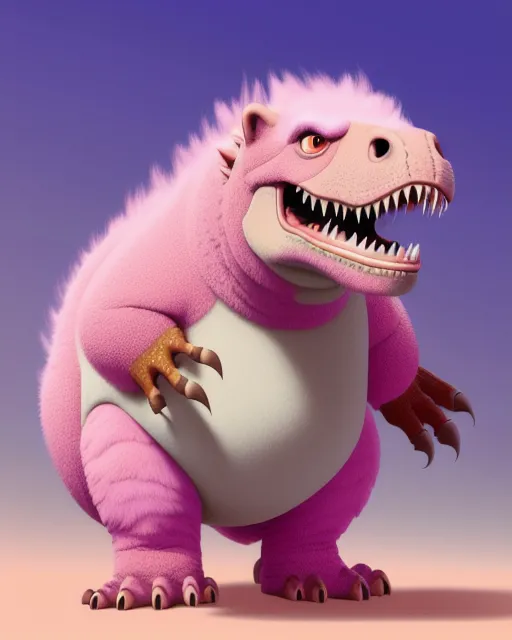 Pink Fluffy T rex., T rex covered - AI Photo Generator - starryai
