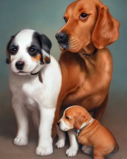 Dog with puppies, pawtrait,  beautiful pet portrait,  hd photography,  hyperrealism