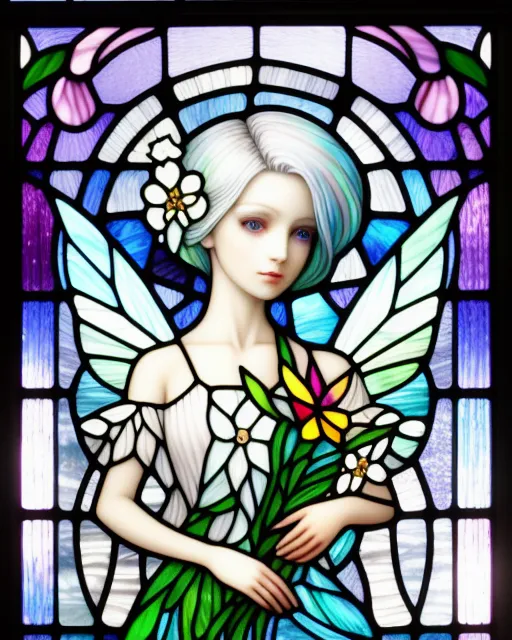 Stained glass art beautiful fairy - Free AI Photo Generator - starryai