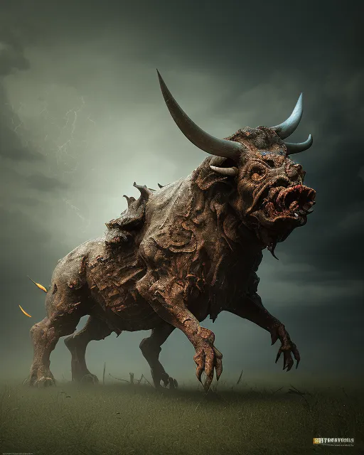 Zombie Bull Creature , Fantasy Art, - Ai Photo Generator - Starryai