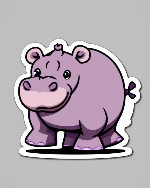 hippo, cartoon style, sticker format