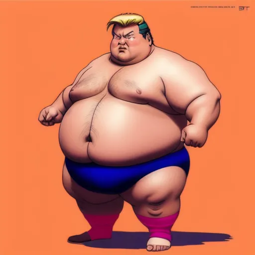 Donald trump as a fat sumo wrestler wearing a thong; cinematic, ultra detailed portrait, grouchy, provocative, vintage, detailed, concept art, digital painting, warm, pink, orange, triadic colors, intricate details, sharp focus, trending on artstation, intricate face, hyper detailed painting by Ant Lucia, CGSociety, ZBrush Central, fantasy art, high resolution