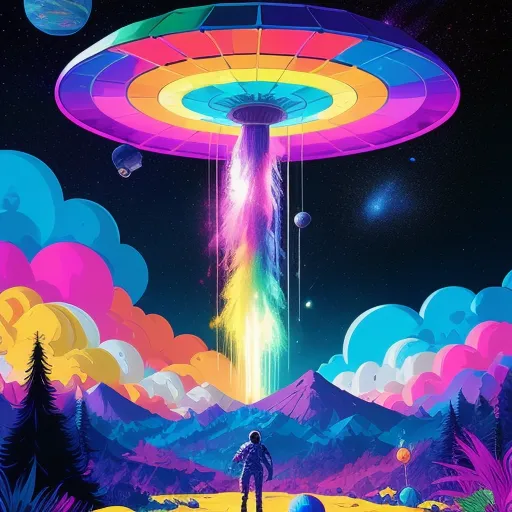 Space mushrooms, rainbow, Space - Free AI Photo Generator - starryai