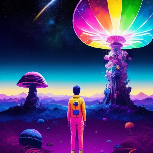 Space mushrooms, rainbow, Space - Free AI Photo Generator - starryai