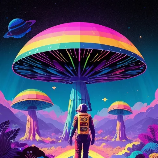 Space mushrooms, rainbow, Space - Free AI Photo Generator - starryai