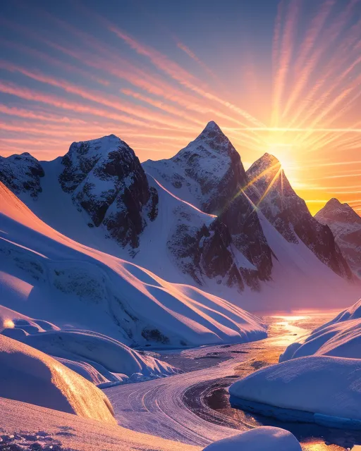 Sunrise over snowy mountains - Free AI Photo Generator - starryai