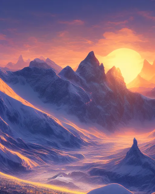 Sunrise over snowy mountains - Free AI Photo Generator - starryai