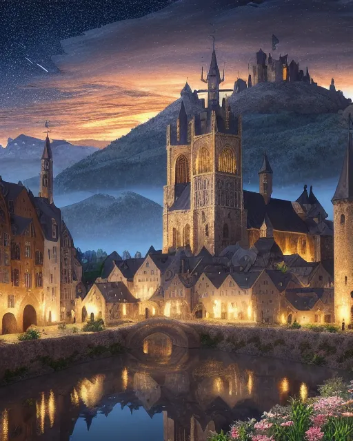 Realistic medieval layered town, - Free AI Photo Generator - starryai