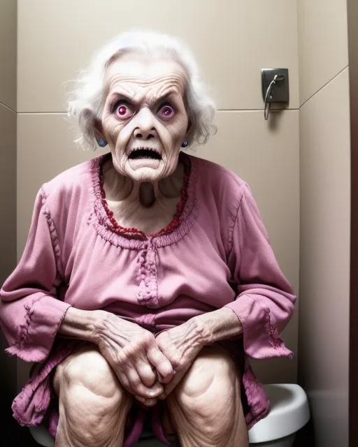 Old woman screams horror as she begins - AI Photo Generator - starryai