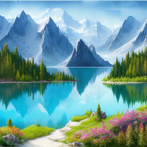 Mountain Lake Landscape - AI Photo Generator - starryai