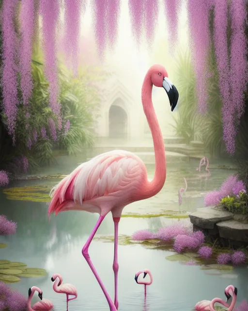 Pink Flamingo AI Portrait - BIG Wall Décor