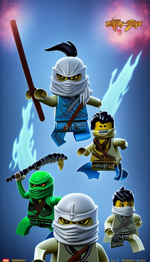 Lego ninjago kai, water ninja nya, wu, - AI Photo Generator - starryai