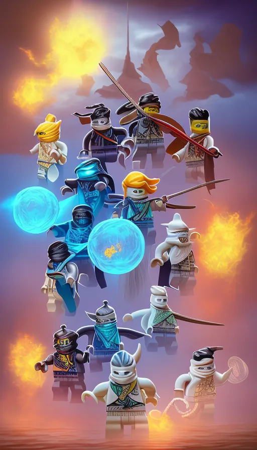 Lego ninjago kai, water ninja nya, wu, - AI Photo Generator - starryai