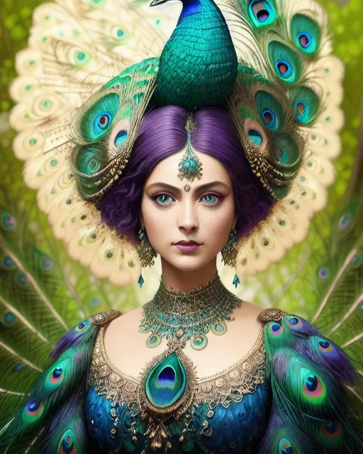 Peacock lady - AI Photo Generator - starryai