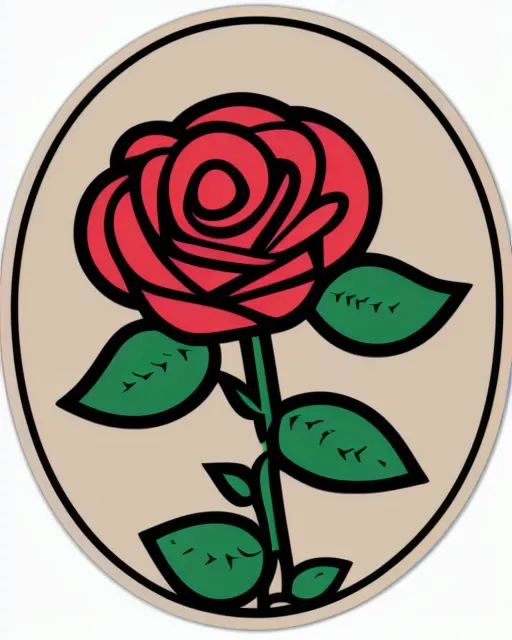 roses  with stem, cartoon style, sticker format