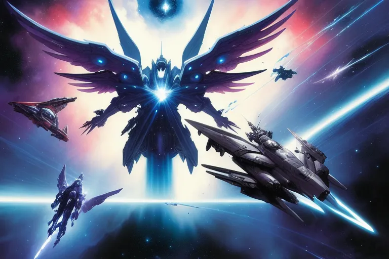 Epic space battle a bright nebula - Free AI Photo Generator - starryai