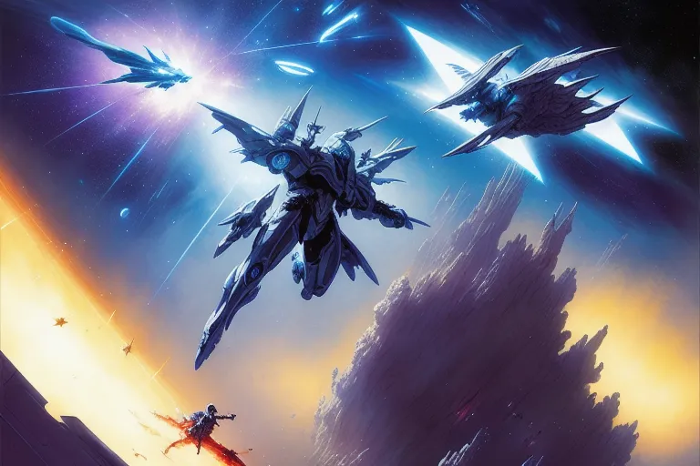 Epic space battle a bright nebula - Free AI Photo Generator - starryai
