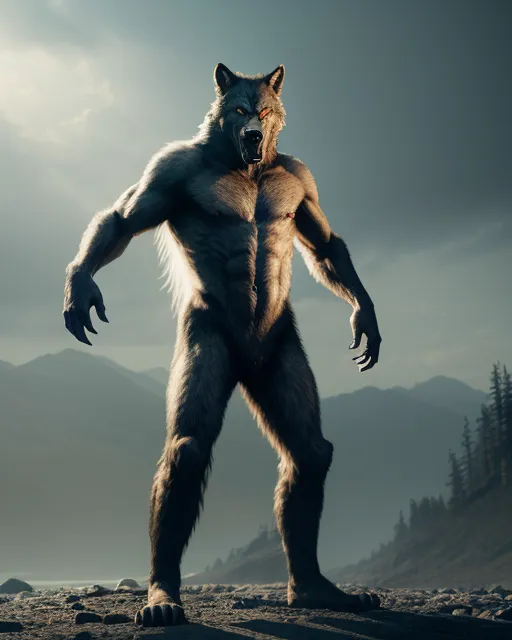 A werewolf a full body shot, standing - AI Photo Generator - starryai