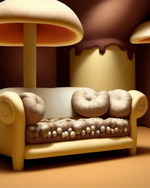 A comfortable couch made of mushrooms