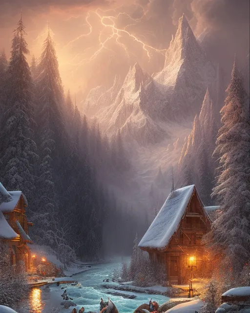 Snow cabin beautiful mountain - Free AI Photo Generator - starryai