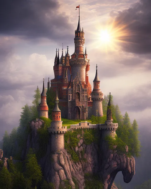 Old castle guards a sun sky - Free AI Photo Generator - starryai