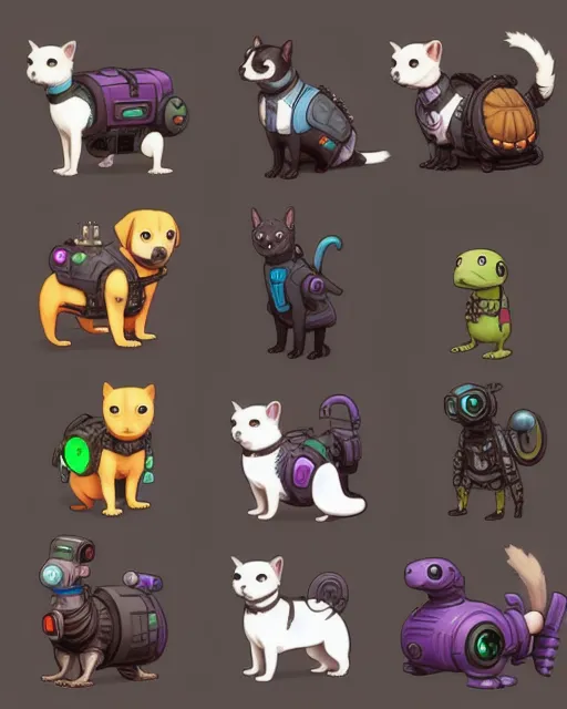 A collection of cute cyberpunk pets.