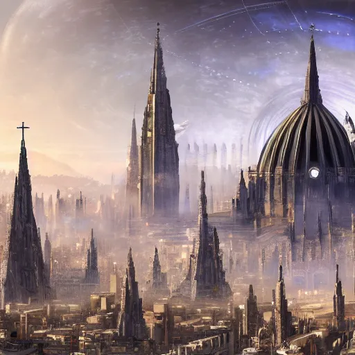Sci Fi city a Cathedral modern, - Free AI Photo Generator - starryai