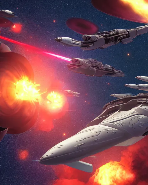 Sci Fi space battle; modern ships - Free AI Photo Generator - starryai