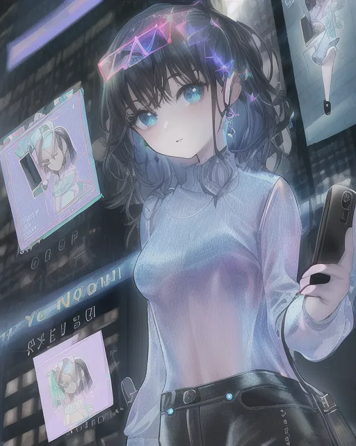 Mini holographic young woman on smartphone screen