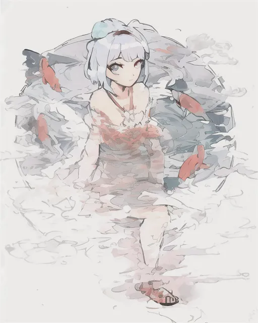 anime girl with koi pond in her hair