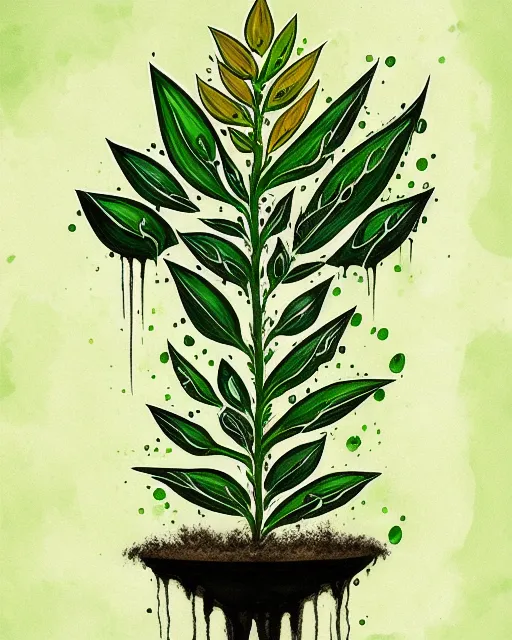 Universal mother plant,  painted, sketched, splash art