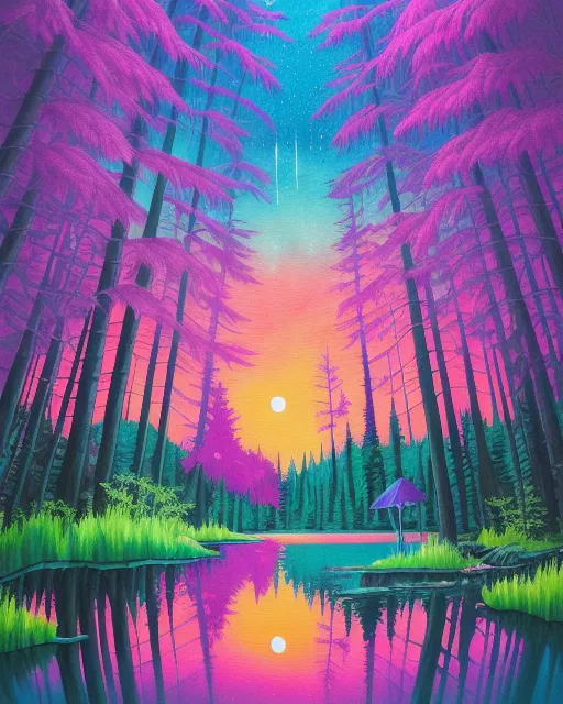 Forgotten lake a forest, synthwave 4k, - AI Photo Generator - starryai