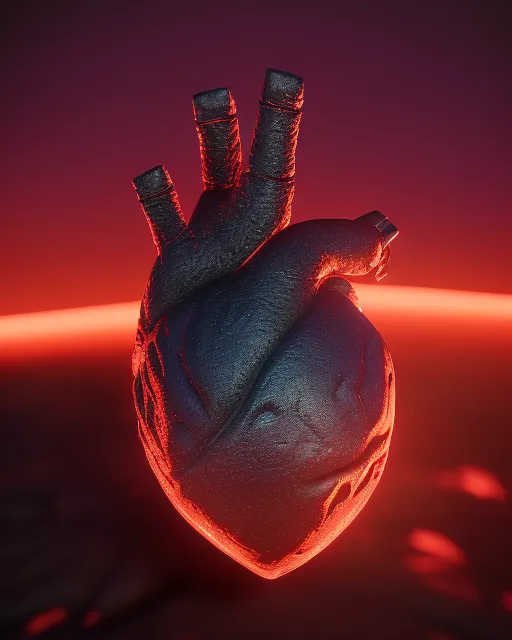 Demonic heart, lava glow, held by elegant, delicate hands