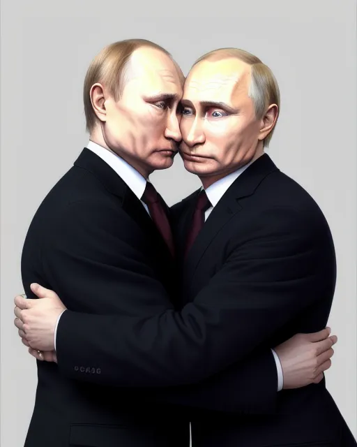 Putin hugs his doppelgangers hyperrealism 4 k