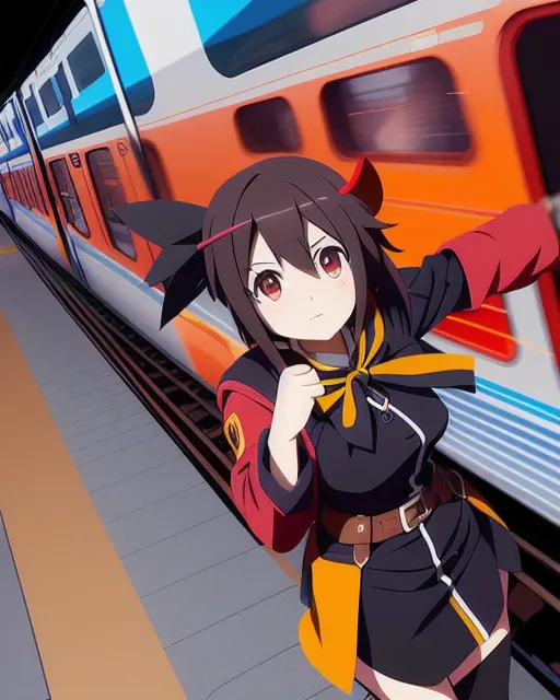 Smart Megumin Megumin from konosuba getting on - Free AI Photo Generator - starryai