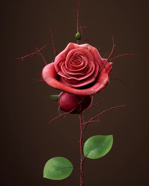 Anatomically correct heart in the form of an opening bud of a rose flower with bleeding thorns, , fantasy art, hyperrealism, holographic, 4k, full HD, high quality, high definition, details, PRO