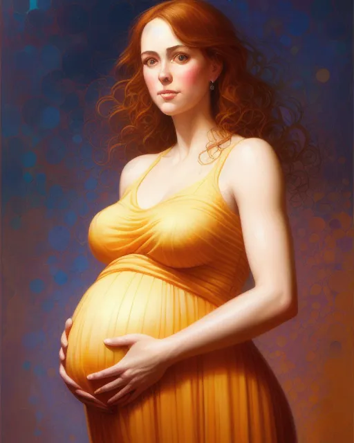 Beautiful realistic full body portrait of a young pregnant woman holding her belly, , radiant, serene, hyperdetailed, vibrant, karol bak, wlop, kiki smith, bob byerley, trending on artstation, deviantart, digital painting,  digital illustration,  extreme detail,  digital art,  4k,  ultra hd, alyssa monks