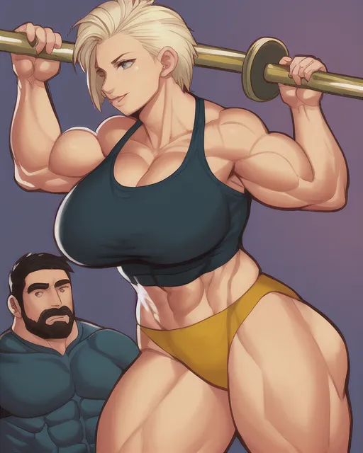 A cute, buff woman and a buff man