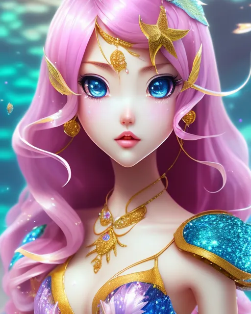 Kawaii water fairy mermaid anime eyes - AI Photo Generator - starryai