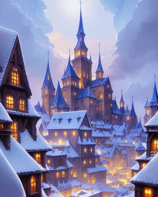 Heavenly fantasy snowy medieval , - Free AI Photo Generator - starryai