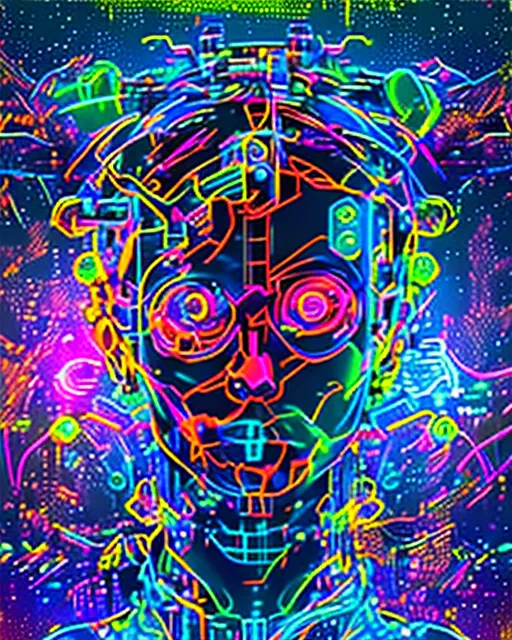 Neon cyborg diety of psychedelics and war