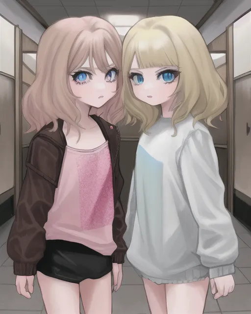 Brown hair pink eye girl blonde hair blue eye girl middle school rivals 