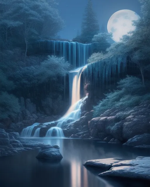 magnificent waterfall cascaded down - AI Photo Generator - starryai