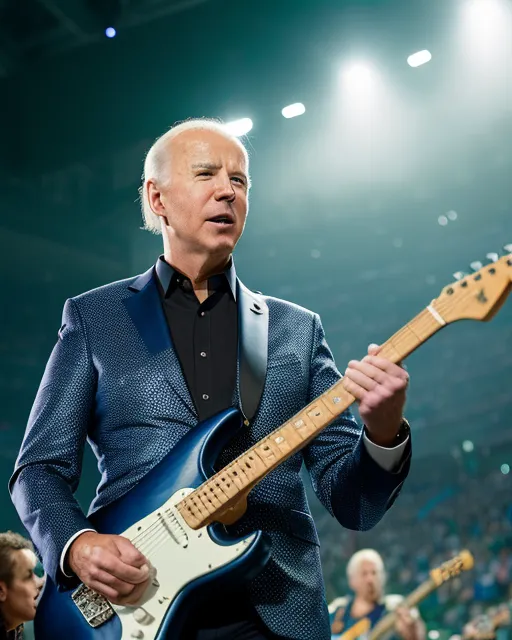 Joe Biden playing electric guitar at - AI Photo Generator - starryai